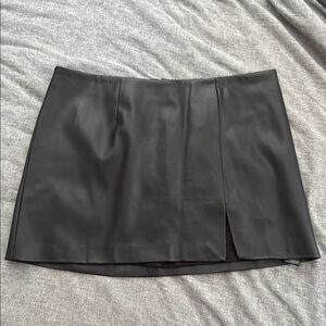 Maeve by Anthropologie Faux leather Black Mini Skirt with Slit